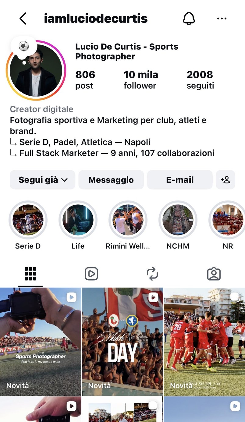Profilo Instagram di Lucio De Curtis